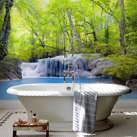 Image of Self Adhesive Forest Waterfall Bathroom Mural, Custom Sizes Available Wall Murals Maughon's