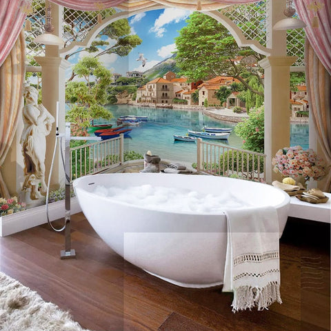 Image of Self Adhesive Italian Bay Bathroom Mural, Custom Sizes Available Wall Murals Maughon's