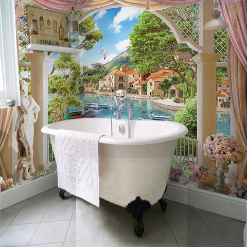 Image of Self Adhesive Italian Bay Bathroom Mural, Custom Sizes Available Wall Murals Maughon's