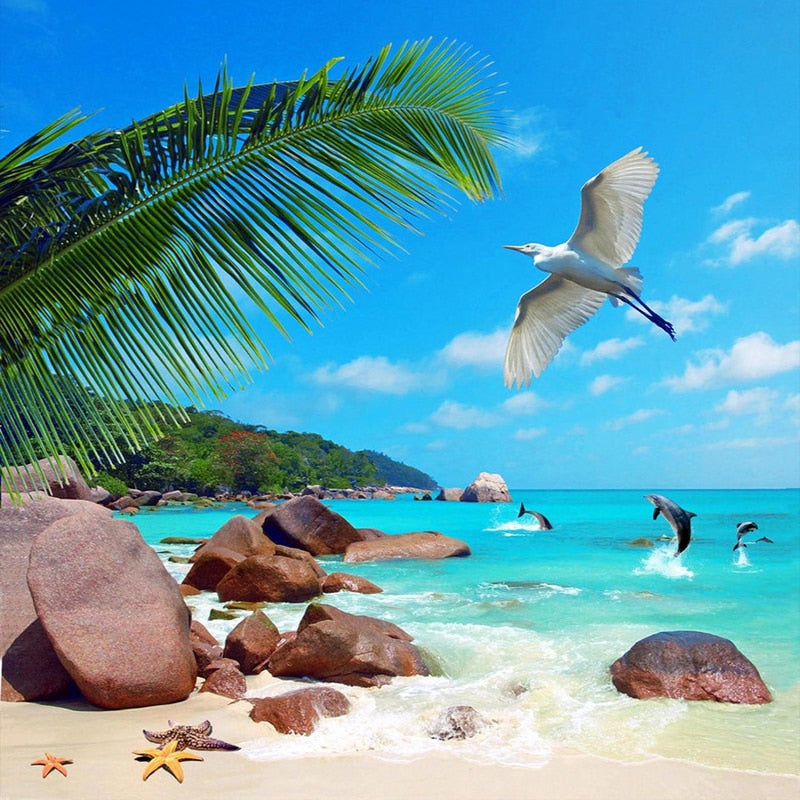 Self Adhesive Tropical Beach Bathroom Mural, Custom Sizes Available Wall Murals Maughon's