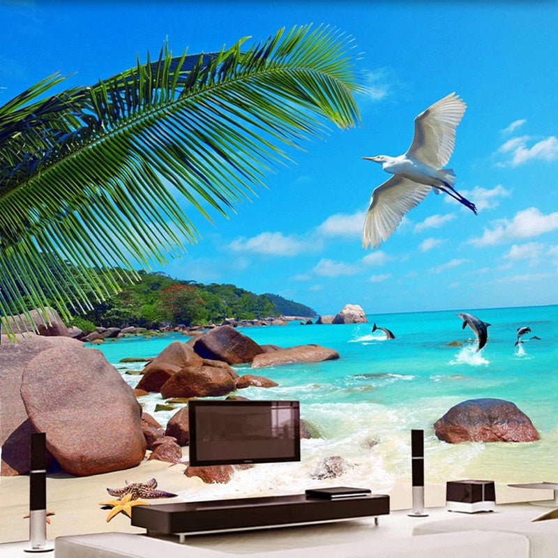 Self Adhesive Tropical Beach Bathroom Mural, Custom Sizes Available Wall Murals Maughon's