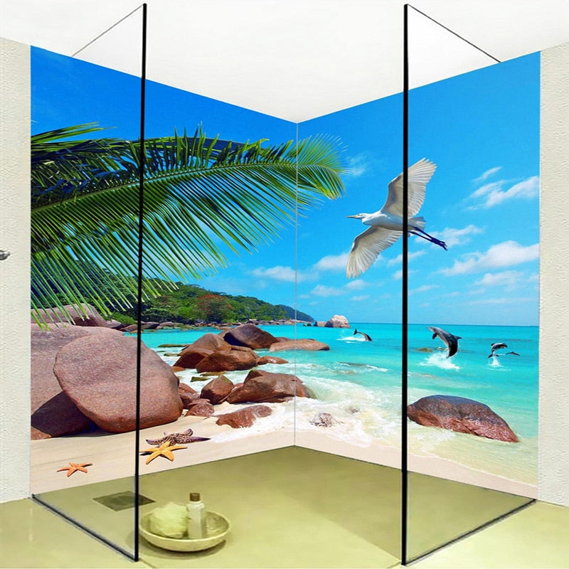 Self Adhesive Tropical Beach Bathroom Mural, Custom Sizes Available Wall Murals Maughon's