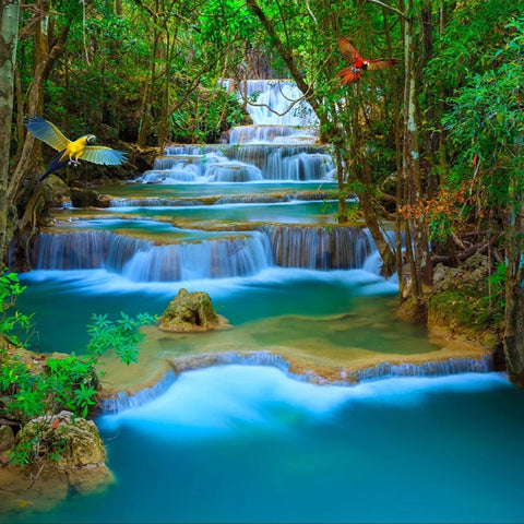 Image of Self Adhesive Tropical Jungle Waterfall Bathroom Mural, Custom Sizes Available Wall Murals Maughon's