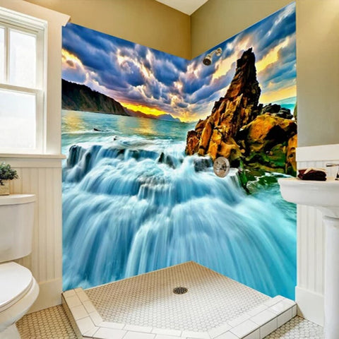 Image of Self Adhesive Waterfall Around Rock Bathroom Mural, Custom Sizes Available Wall Murals Maughon's