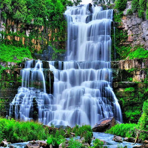 Image of Self Adhesive Waterfall Over Rocks Bathroom Mural, Custom Sizes Available Wall Murals Maughon's