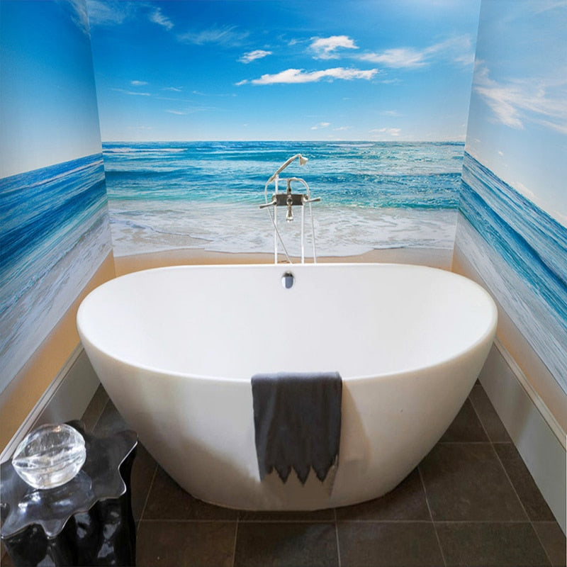 Self Adhesive Waves and Beach Bathroom Mural, Custom Sizes Available Wall Murals Maughon's