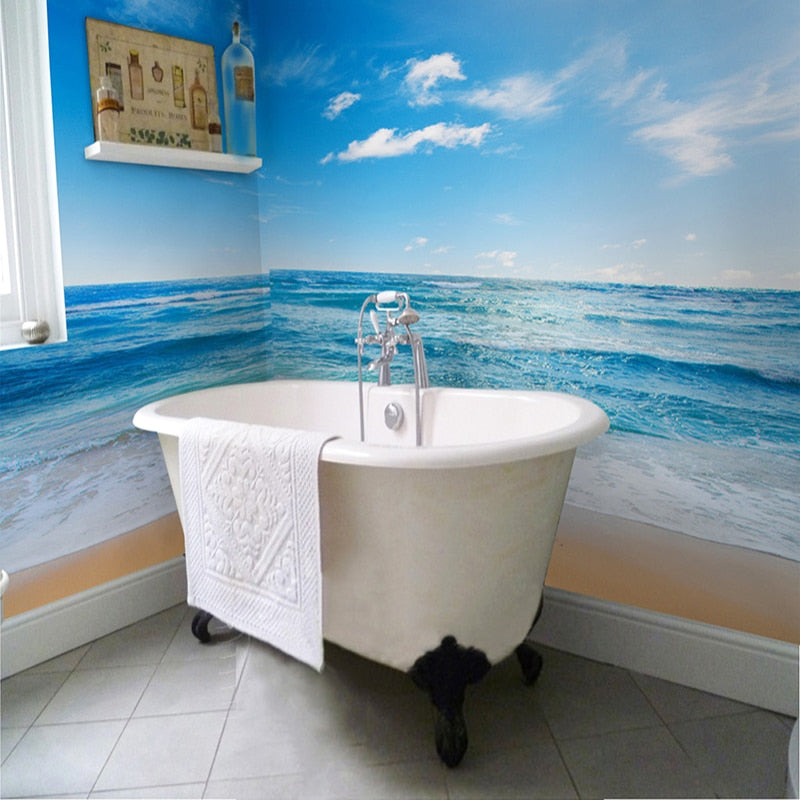 Self Adhesive Waves and Beach Bathroom Mural, Custom Sizes Available Wall Murals Maughon's