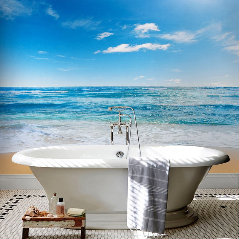Self Adhesive Waves and Beach Bathroom Mural, Custom Sizes Available Wall Murals Maughon's
