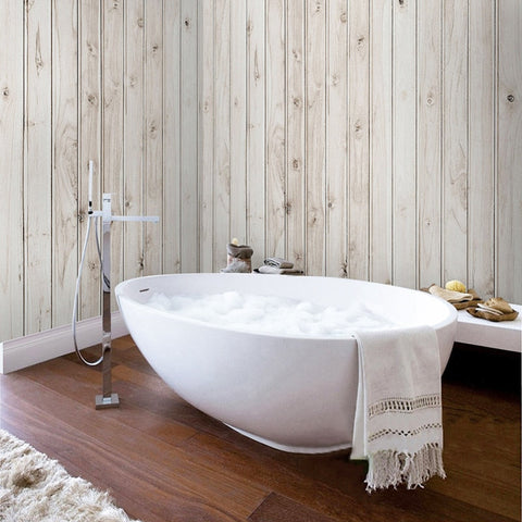 Image of Self Adhesive White Wood Boards Bathroom Mural, Custom Sizes Available Wall Murals Maughon's