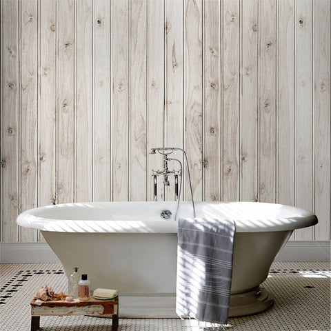 Image of Self Adhesive White Wood Boards Bathroom Mural, Custom Sizes Available Wall Murals Maughon's