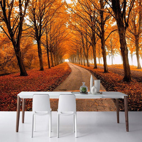 Image of Serene Autumn Trees and Road Wallpaper Mural, Custom Sizes Available Household-Wallpaper Maughon's