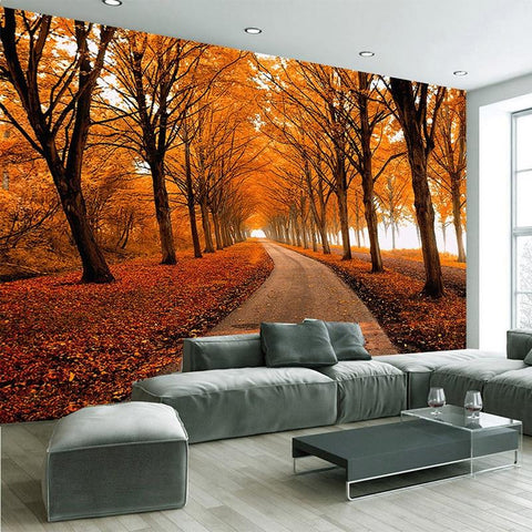 Image of Serene Autumn Trees and Road Wallpaper Mural, Custom Sizes Available Household-Wallpaper Maughon's
