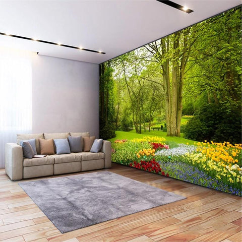 Image of Serene Landscape with flowers Wallpaper Mural, Custom Sizes Available Maughon's