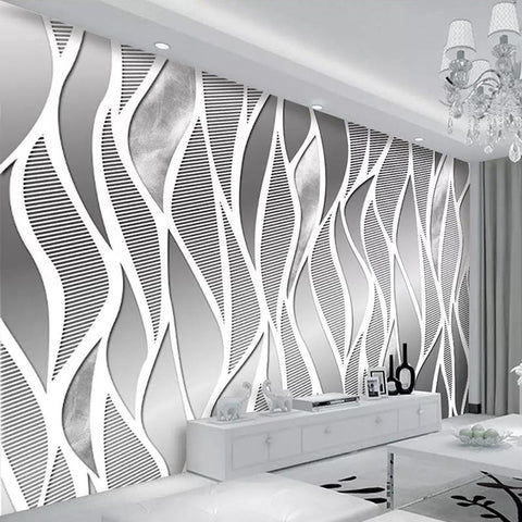 Image of Silver Curvy Stripes Wallpaper Mural, Custom Sizes Available Household-Wallpaper Maughon's