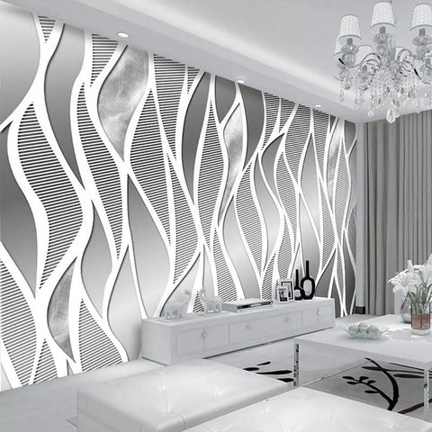 Image of Silver Curvy Stripes Wallpaper Mural, Custom Sizes Available Household-Wallpaper Maughon's