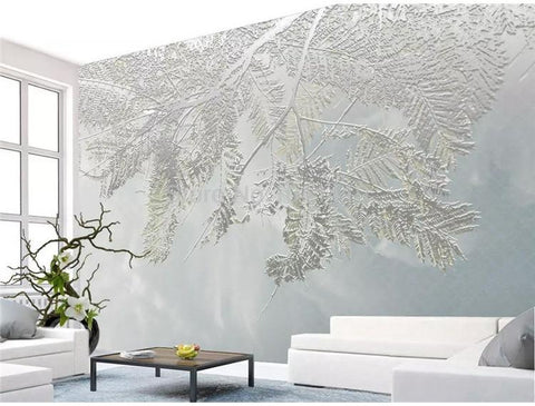 Image of Silver Frosted Leaves Wallpaper Mural, Custom Sizes Available Wall Murals Maughon's