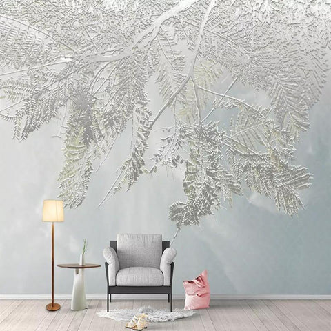 Image of Silver Frosted Leaves Wallpaper Mural, Custom Sizes Available Wall Murals Maughon's