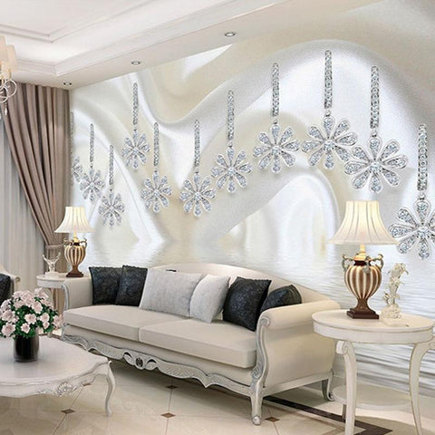 Image of Silver Silk Cloth and Diamond Wallpaper Mural, Custom Sizes Available Wall Murals Maughon's