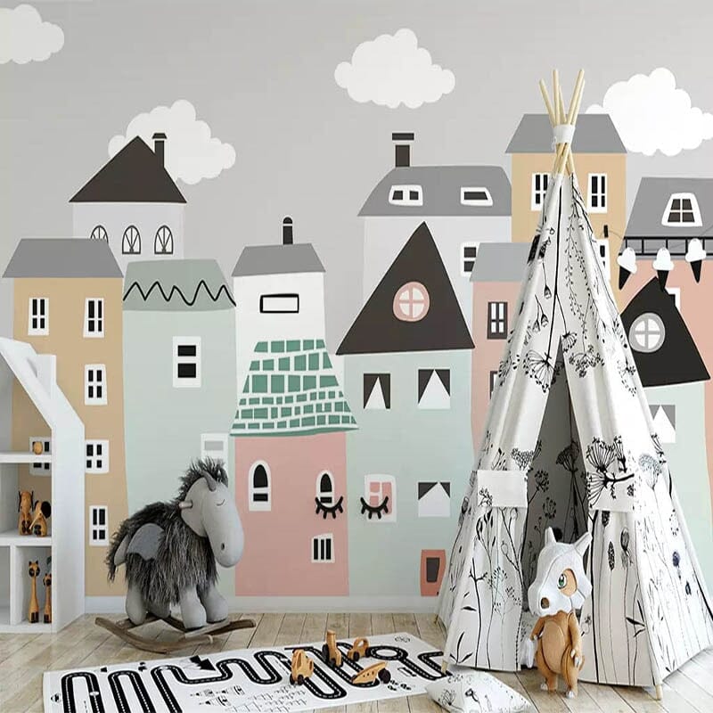 Simple Village Kids Wallpaper Mural, Custom Sizes Available Wall Murals Maughon's
