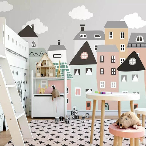 Image of Simple Village Kids Wallpaper Mural, Custom Sizes Available Wall Murals Maughon's