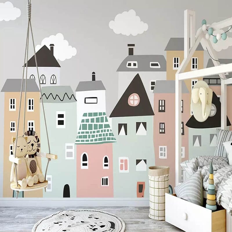 Simple Village Kids Wallpaper Mural, Custom Sizes Available Wall Murals Maughon's Waterproof Canvas