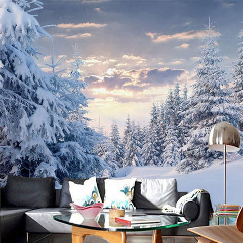 Image of Snow Mountain White Forest Wallpaper Mural, Custom Sizes Available Maughon's