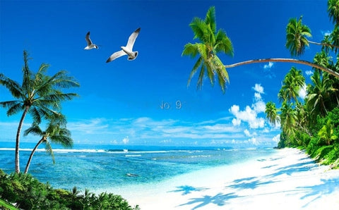 Image of Soothing Beach and Palm Trees Wallpaper Mural, Custom Sizes Available