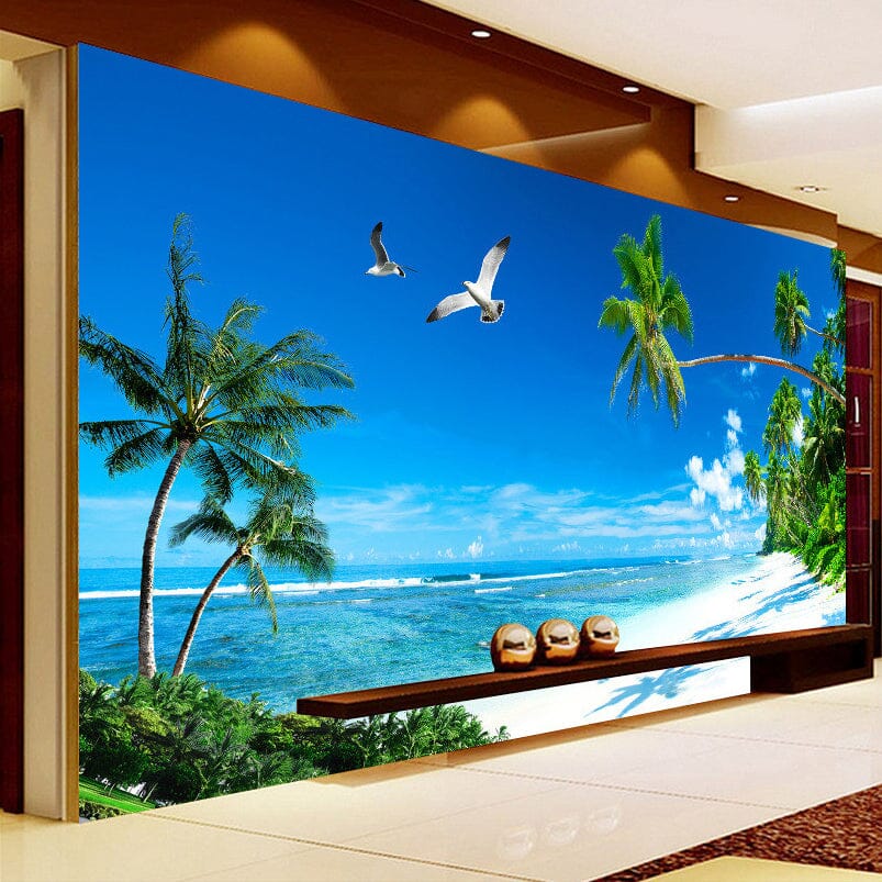 Soothing Beach and Palm Trees Wallpaper Mural, Custom Sizes Available Wall Murals Maughon's