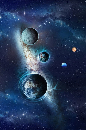Space And Planets Fantasy Self Adhesive Bathroom Mural, Custom Sizes Available