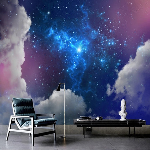 Image of Starry Sky And Clouds Wallpaper Mural, Custom Sizes Available Wall Murals Maughon's