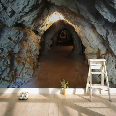 Image of Stone Wall Cave Tunnel Wallpaper Mural, Custom Sizes Available Wall Murals Maughon's
