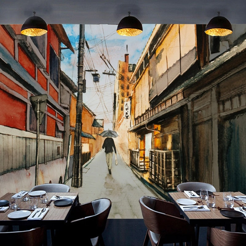 Street View Oil Painting Wallpaper Mural, Custom Sizes Available Wall Murals Maughon's