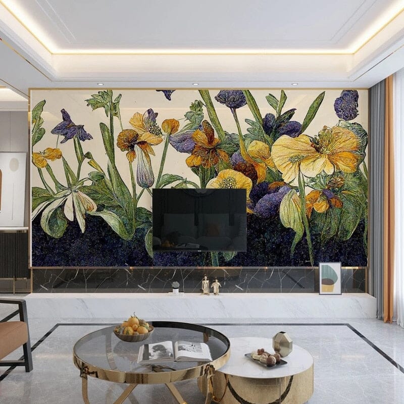 Stylized Hand-Painted Iris Wallpaper Mural, Custom Sizes Available Wall Murals Maughon's