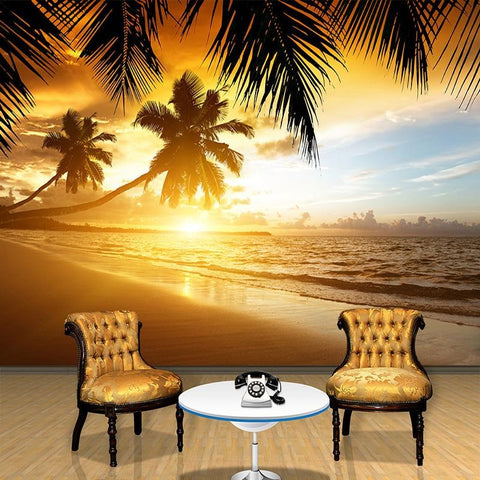 Image of Sunset Glow Coconut Sea Landscape Wallpaper Mural, Custom Sizes Available Household-Wallpaper Maughon's