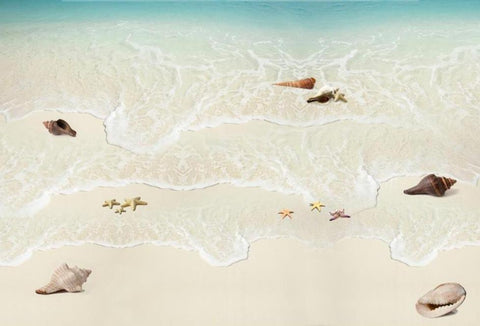 Image of Surf and Seashells PVC Vinyl Floor Mural, Self-Adhesive, Custom Sizes Available Household-Wallpaper-Floor Maughon's