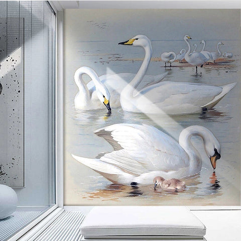 Image of Swans Lake Scenery Wallpaper Mural, Custom Sizes Available Wall Murals Maughon's