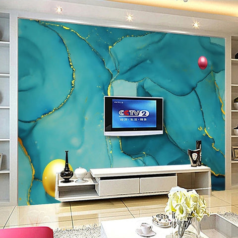 Image of Teal and Gold Abstract Swirl Wallpaper Mural, Custom Sizes Available Wall Murals Maughon's