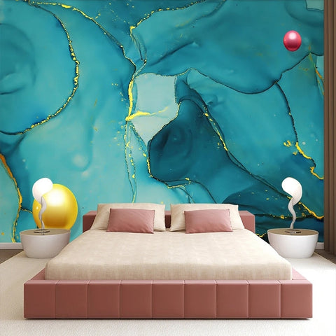 Image of Teal and Gold Abstract Swirl Wallpaper Mural, Custom Sizes Available Wall Murals Maughon's