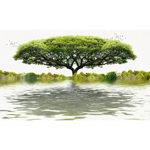 Image of Tree Of Life Pond Reflection Wallpaper Mural, Custom Sizes Available Wall Murals Maughon's