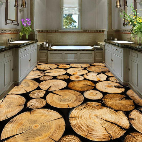 Image of Tree Ring Wood Grain Self Adhesive Floor Mural, Custom Sizes Available Floor Murals Maughon's