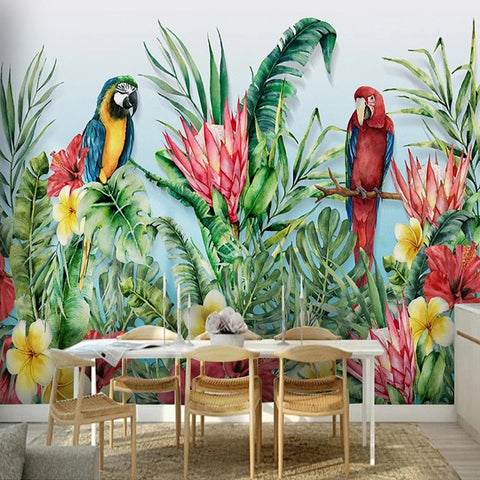 Image of Tropical Birds and Plants Wallpaper Mural, Custom Sizes Available Wall Murals Maughon's
