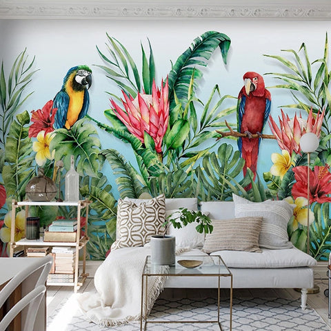 Image of Tropical Birds and Plants Wallpaper Mural, Custom Sizes Available Wall Murals Maughon's