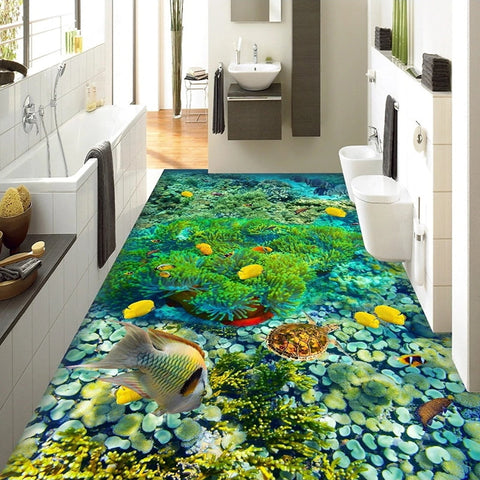 Image of Tropical Fish and Coral Floor Mural, Custom Sizes Available Floor Mural Maughon's