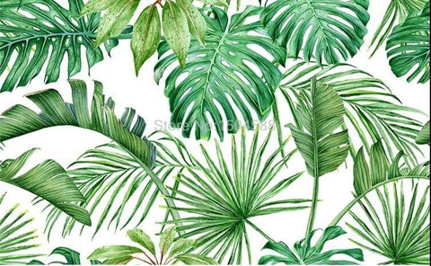 Image of Tropical Plant Green Leaves Wallpaper Mural, Custom Sizes Available Household-Wallpaper Maughon's