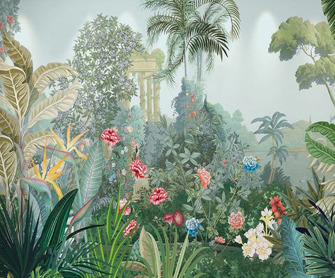 Image of Tropical Rainforest and Flowers Wallpaper Mural, Custom Sizes Available Maughon's