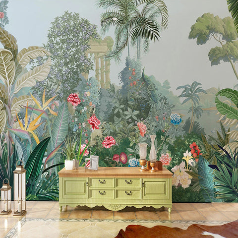 Image of Tropical Rainforest and Flowers Wallpaper Mural, Custom Sizes Available Maughon's