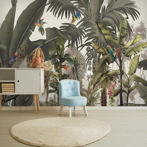 Image of Tropical Rainforest, Flowers and Birds Wallpaper Mural, Custom Sizes Available Household-Wallpaper Maughon's