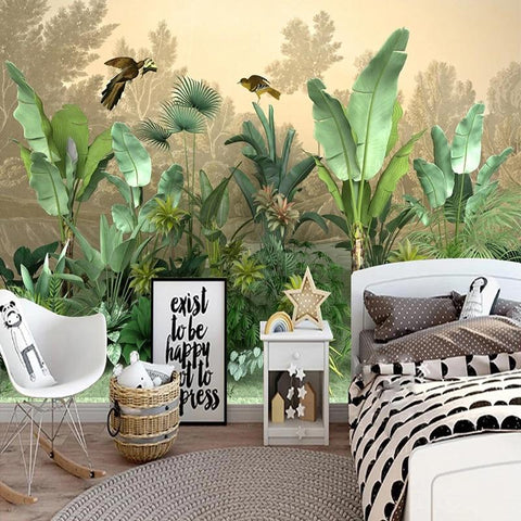 Image of Tropical Rainforest With Birds Wallpaper Mural, Custom Sizes Available Household-Wallpaper Maughon's