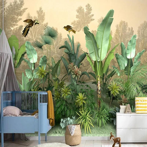 Image of Tropical Rainforest With Birds Wallpaper Mural, Custom Sizes Available Household-Wallpaper Maughon's
