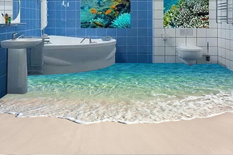 Image of Turquoise Beach Vinyl PVC Floor Mural, Self Adhesive, Custom Sizes Available Household-Wallpaper-Floor Maughon's